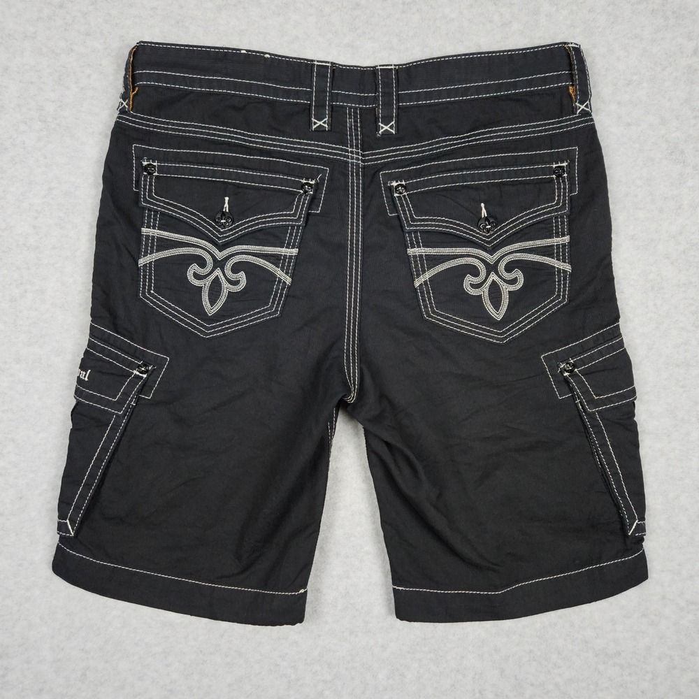 Rock Revival Men's 36 Black Shorts Cargo Biker Embroidered Distressed Y2K Cotton
